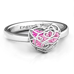 Petite Caged Hearts Ring with 1-3 Stones
