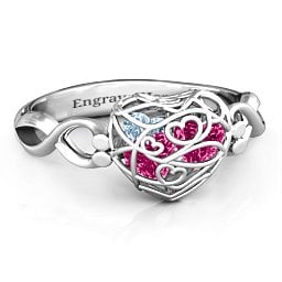 Petite Caged Hearts Ring with 1-3 Stones