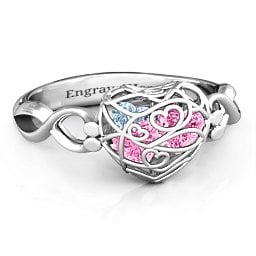 Petite Caged Hearts Ring with 1-3 Stones