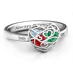 Petite Caged Hearts Ring with 1-3 Stones