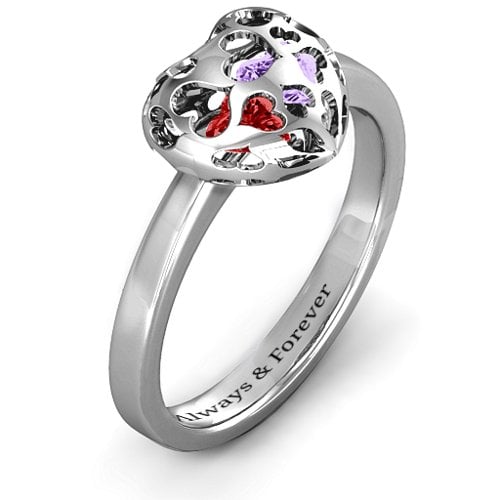 Heart Cut-out Petite Caged Hearts Ring with Classic Band