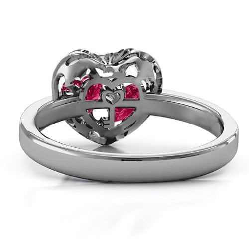 Heart Cut-out Petite Caged Hearts Ring with Classic Band