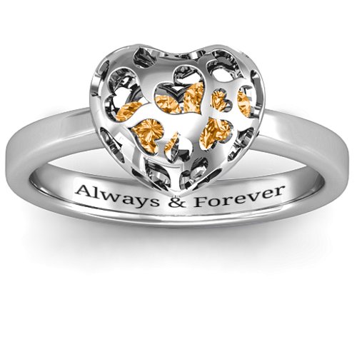 Heart Cut-out Petite Caged Hearts Ring with Classic Band