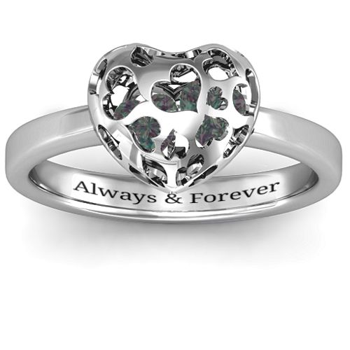 Heart Cut-out Petite Caged Hearts Ring with Classic Band