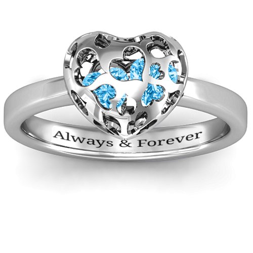 Heart Cut-out Petite Caged Hearts Ring with Classic Band