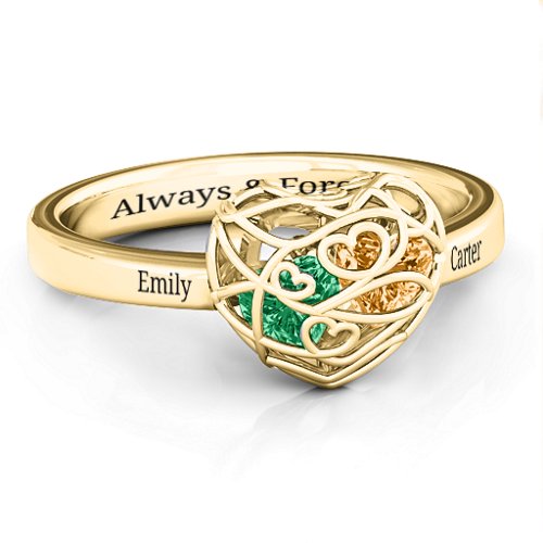Encased in Love Petite Caged Hearts Ring with Classic with Engravings Band