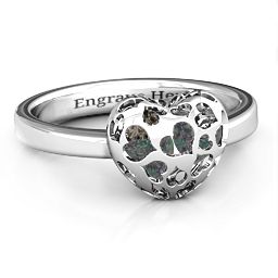 Petite Caged Hearts Ring with 1-3 Stones in 925 Sterling Silver with Alexandrite, Smokey Quartz, Citrine, and Pink Tourmaline
