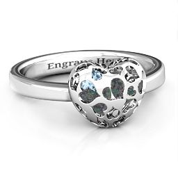 Petite Caged Hearts Ring with 1-3 Stones in 925 Sterling Silver with Alexandrite, Aquamarine, Citrine, Smokey Quartz, and Pink Tourmaline