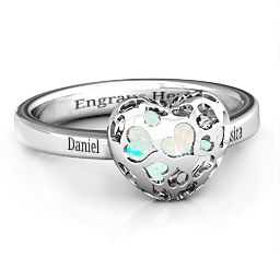 Petite Caged Hearts Ring with 1-3 Stones in 925 Sterling Silver with Opal, Citrine, Smokey Quartz, and Pink Tourmaline