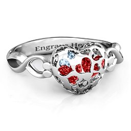 Petite Caged Hearts Ring with 1-3 Stones in 925 Sterling Silver with Garnet, Aquamarine, Citrine, Smokey Quartz, and Pink Tourmaline