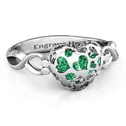 Petite Caged Hearts Ring with 1-3 Stones in 925 Sterling Silver with Emerald, Citrine, Smokey Quartz, and Pink Tourmaline