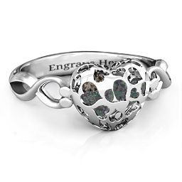 Petite Caged Hearts Ring with 1-3 Stones in 925 Sterling Silver with Alexandrite, Smokey Quartz, Citrine, and Pink Tourmaline