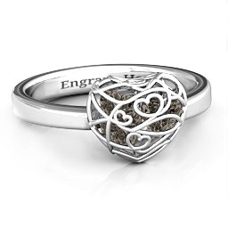 Petite Caged Hearts Ring with 1-3 Stones in 925 Sterling Silver with Smokey Quartz, Citrine, and Pink Tourmaline