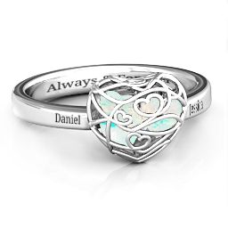 Petite Caged Hearts Ring with 1-3 Stones in 925 Sterling Silver with Opal, Citrine, Smokey Quartz, and Pink Tourmaline