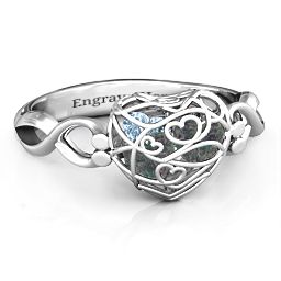 Petite Caged Hearts Ring with 1-3 Stones in 925 Sterling Silver with Alexandrite, Aquamarine, Citrine, Smokey Quartz, and Pink Tourmaline