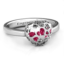 Petite Caged Hearts Ring with 1-3 Stones in 925 Sterling Silver with Ruby and Pink Tourmaline
