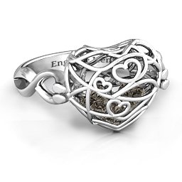 Caged Hearts Ring with 2-6 Stones in 925 Sterling Silver
