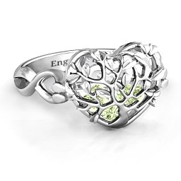Caged Hearts Ring with 2-6 Stones in 925 Sterling Silver with Peridot
