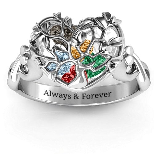 Family Tree Caged Hearts Ring with Infinity Band
