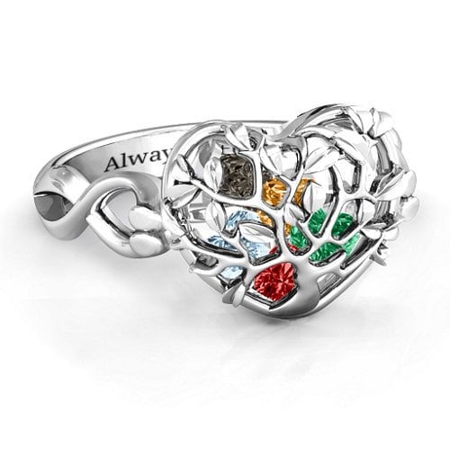 Family Tree Caged Hearts Ring with Infinity Band