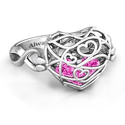 Caged Hearts Ring with 2-6 Stones in 925 Sterling Silver with Pink Tourmaline