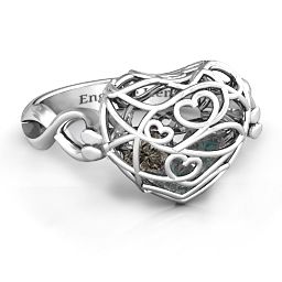 Caged Hearts Ring with 2-6 Stones in 925 Sterling Silver with Alexandrite and Smokey Quartz