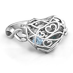 Caged Hearts Ring with 2-6 Stones in 925 Sterling Silver with Alexandrite
