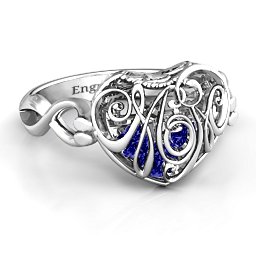 Caged Hearts Ring with 2-6 Stones in 925 Sterling Silver with Blue Sapphire