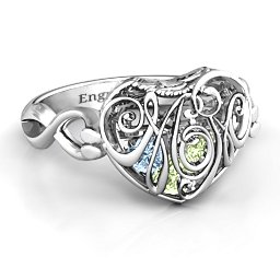 Caged Hearts Ring with 2-6 Stones in 925 Sterling Silver with Peridot