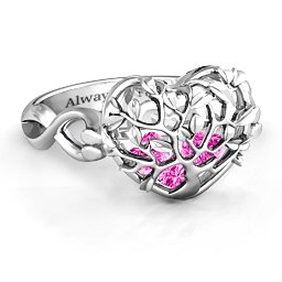 Caged Hearts Ring with 2-6 Stones in 925 Sterling Silver with Pink Tourmaline