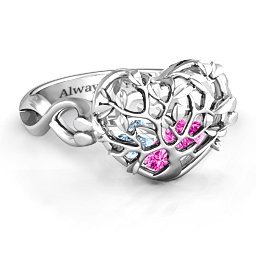 Caged Hearts Ring with 2-6 Stones in 925 Sterling Silver with Pink Tourmaline