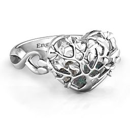 Caged Hearts Ring with 2-6 Stones in 925 Sterling Silver with Alexandrite and Smokey Quartz