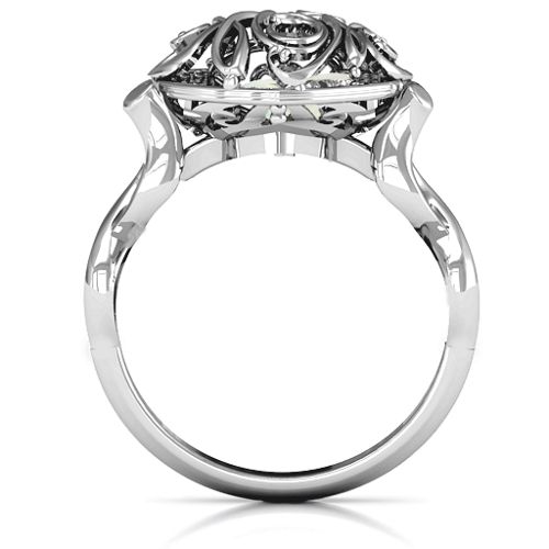 Cursive Mom Caged Hearts Ring with Infinity Band – Sterling Silver with Opal and Aquamarine