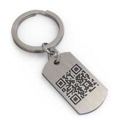 Engravable QR Code Dog Tag Keychain in Stainless Steel
