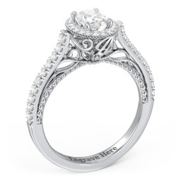 Classic Diamond Engagement Ring with Pave Accented Halo and Initial Setting - "The Brigitte"
