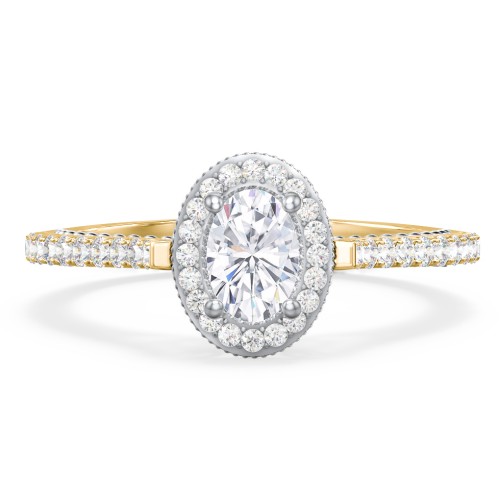Classic Diamond Engagement Ring with Pave Accented Halo and Initial Setting - "The Brigitte" – 9kt Yellow Gold with Lab Diamond