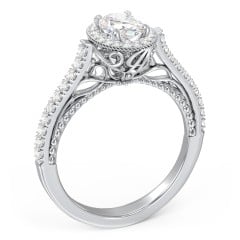 Classic Diamond Engagement Ring with Pave Accented Halo and Initial Setting - "The Brigitte"