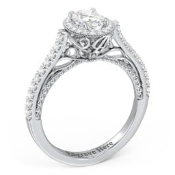 Classic Diamond Engagement Ring with Pave Accented Halo and Initial Setting - "The Brigitte"