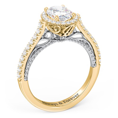 Classic Diamond Engagement Ring with Pave Accented Halo and Initial Setting - "The Brigitte"