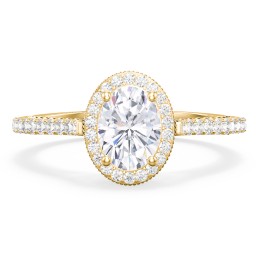 Classic Diamond Engagement Ring with Pave Accented Halo and Initial Setting - "The Brigitte" in 9K Solid Yellow Gold with Diamond