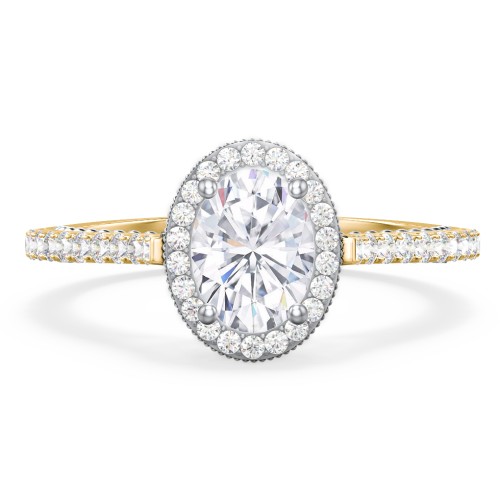 Classic Diamond Engagement Ring with Pave Accented Halo and Initial Setting - "The Brigitte" – 9kt Yellow Gold with Lab Diamond
