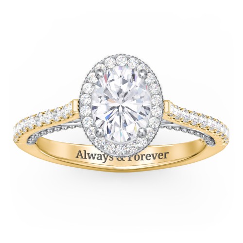 Classic Diamond Engagement Ring with Pave Accented Halo and Initial Setting - "The Brigitte" – 9kt Yellow Gold with Lab Diamond