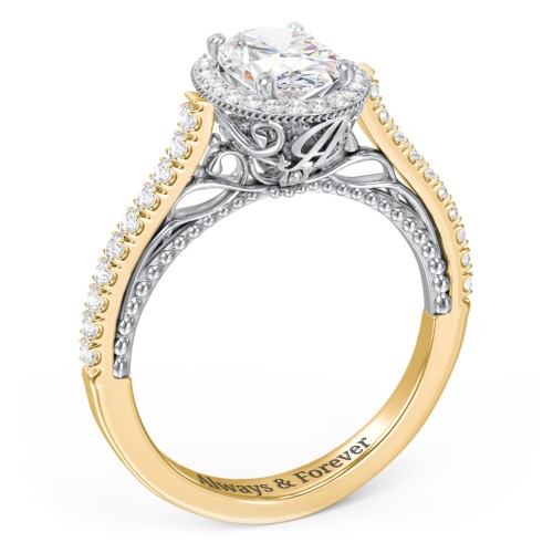Classic Diamond Engagement Ring with Pave Accented Halo and Initial Setting - "The Brigitte" – 9kt Yellow Gold with Lab Diamond
