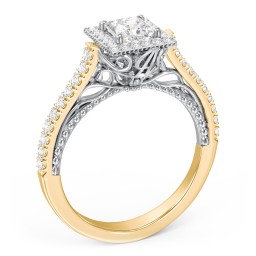 Classic Diamond Engagement Ring with Pave Accented Halo and Initial Setting - "The Brigitte" in 9K Solid Yellow Gold