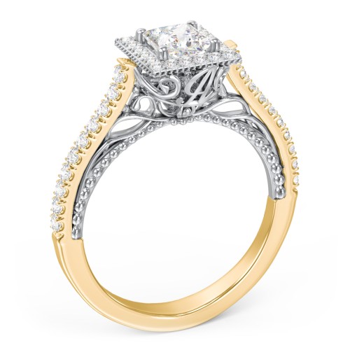 Classic Diamond Engagement Ring with Pave Accented Halo and Initial Setting - "The Brigitte" – 9kt Yellow Gold with Lab Diamond