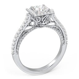 Classic Diamond Engagement Ring with Pave Accented Halo and Initial Setting - "The Brigitte"
