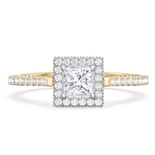 Classic Diamond Engagement Ring with Pave Accented Halo and Initial Setting - "The Brigitte" – 9kt Yellow Gold with Lab Diamond