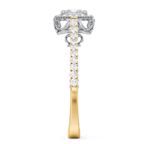 Classic Diamond Engagement Ring with Pave Accented Halo and Initial Setting - "The Brigitte" – 9kt Yellow Gold with Lab Diamond