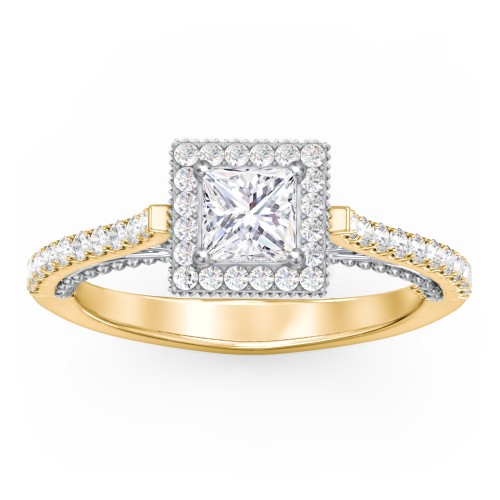 Classic Diamond Engagement Ring with Pave Accented Halo and Initial Setting - "The Brigitte" – 9kt Yellow Gold with Lab Diamond