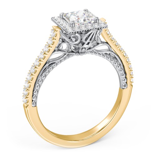 Classic Diamond Engagement Ring with Pave Accented Halo and Initial Setting - "The Brigitte" – 9kt Yellow Gold with Lab Diamond